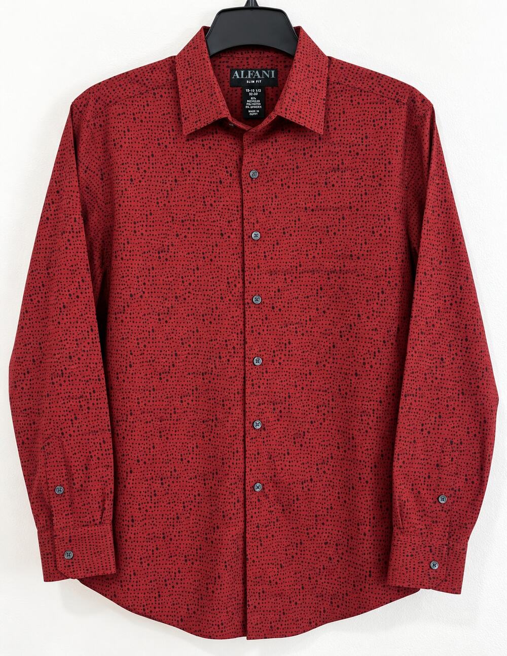 Alfani Mens Slim Fit Dress Shirt 15-15.5 32/33 Red Black Micro Dot Stretch